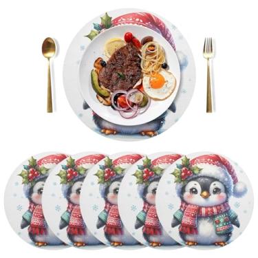 Imagem de Jogo americano de mesa de jantar fofo de pinguim de inverno, conjunto de 6, 38 cm, lavável, tapete de mesa de PVC, para mesa de jantar, mesa de cozinha