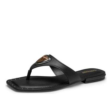 Imagem de Rasteira Mississipi Bico Quadrado Aplique, 35, Preto