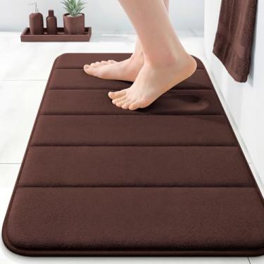 Imagem de OLANLY Tapete de banho listrado de espuma viscoelástica 61 x 40 cm, tapetes de banheiro absorventes super macios, secagem rápida, tapetes de chuveiro laváveis na máquina, tapete de banho, acessórios