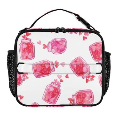Imagem de Joisal Lancheira branca com corações rosa para mulheres, meninas, lancheira personalizada, infantil, masculina, lancheira para trabalho, bolsa térmica portátil isolada para adultos