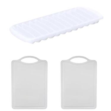 Imagem de Conjunto de 2 Tábua Branca Plástica de Corte para Alimentos + 1 Forma de gelo em Cubos Plástica Branco Atóxica