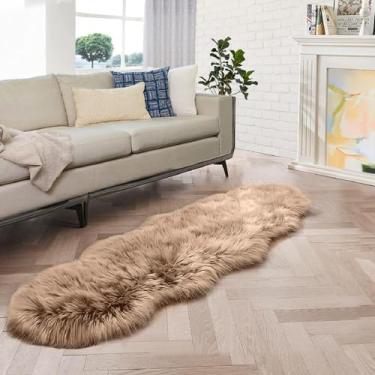 Imagem de ORINOVA Tapetes de área laváveis e peludos bege para quarto, sala de estar, 5 x 15 cm, pele de carneiro sintética, tapete de berçário para decoração de quarto fofo
