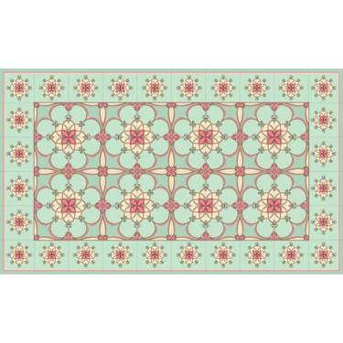 Imagem de IRI-GIRI Tapete de vinil para cozinha decorativo linóleo PVC piso de azulejo, colorido, durável, antiderrapante, lavável à mão e protege pisos 99,8 cm x 59,9 cm, romântico 238