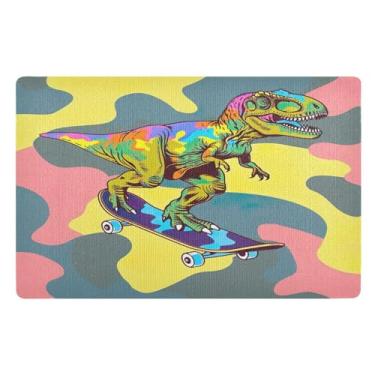 Imagem de Tapete de entrada para skate ao ar livre Dinosaur t Rex 81,3 cm x 50,8 cm Welcome Matt Outdoor Engraçado antiderrapante para entrada externa pátio varanda