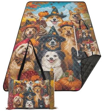 Imagem de TSENQUE Manta de praia à prova d'água de Halloween para cães caprichosos, à prova de areia, cobertor de gramado para tapete de grama, tapete dobrável, cobertor de piquenique, 299 cm x 203 cm