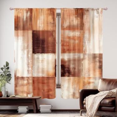 Imagem de KOMLLEX Cortinas abstratas cinza laranja 106 cm L x 153 cm A bolso para varão rústico casa de fazenda moderna arte estética geométrica impressa mulheres meninas cozinha jantar sala de estar quarto