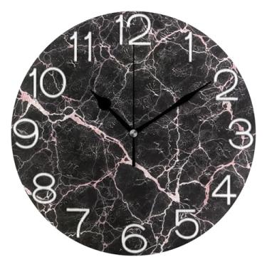 Imagem de GAIGEO Relógio de parede analógico decorativo relógio de cozinha rústico operado a bateria, arte de parede boho decoração de casa mármore preto textura veias brancas, 25 cm, ponteiros pretos