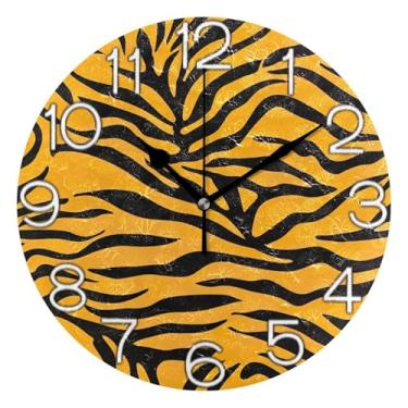 Imagem de GAIGEO Relógio de parede analógico decorativo estético silencioso sem tique-taque relógio de sala de aula, sala de estar, decoração de parede moderna, listra de tigre preto laranja vibrante, 25 cm
