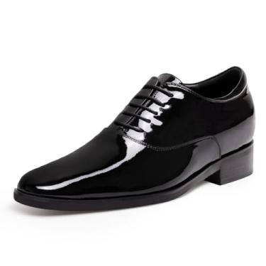 Imagem de CHAMARIPA sapato masculino invisível com elevação de altura - marrom couro genuíno vestido smoking formal Oxford - 7 cm mais alto K6532B, Preto, 8