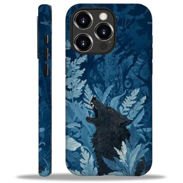 Imagem de WANKBLC Capa fosca compatível com iPhone 16 Pro para meninas e meninos, design de corpo inteiro, silicone macio, proteção contra arranhões, estampa louca, azul marinho, folhas florestais, lobo uivando