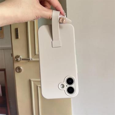 Imagem de IRTGFG Capa de silicone líquido de luxo com suporte para anel de dedo, capa macia, portátil, à prova de choque, fosca, para iPhone 16 Plus/GDB