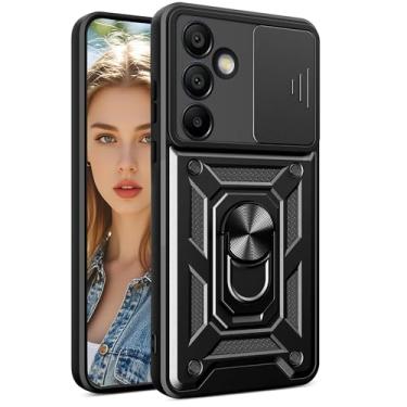 Imagem de Ysnzaq Capa para Samsung Galaxy S25 FE com suporte de anel de dedo, capa protetora resistente à prova de choque para celular protetora embutida para câmera deslizante para Galaxy S25FE, SJ preta