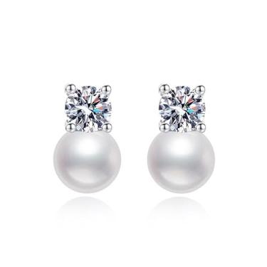 Imagem de Rostisla Brincos versáteis de prata esterlina S925 temperamento natural pérola de água doce 0,3 quilates D-color moissani diamante pérola brincos