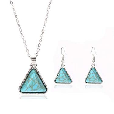 Imagem de T-ztoss Conjunto de brincos e colar Boho Western turquesa lágrima - vintage boêmio estilo étnico ocidental colar e brincos roupas acessórios de joias, Small, Metal, Sem Pedra Preciosa