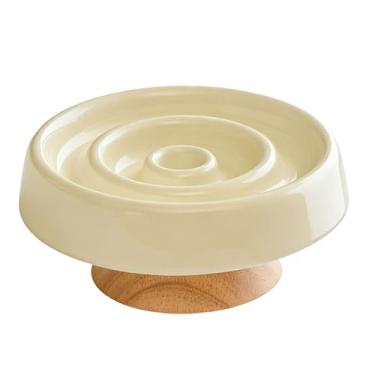 Imagem de Diydeg Alimentador Lento Elevado de Cerâmica, Alimentador Lento para Cães Estável Antiderrapante Tigela de Alimentação Lenta Elevada para Cães Tigela de Alimentação Elevada para (Bege claro)