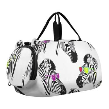 Imagem de Linda bolsa de viagem verde azul carro branco para meninas, bolsa de viagem para crianças, academia, meninos, bolsa esportiva, Estampa de zebras colorida engraçada, Clássico