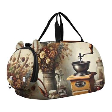 Imagem de Bolsa esportiva para meninos, leitões, família, estampa de lama, durante a noite, para o fim de semana, bolsas de viagem e esportes infantis, Máquina de café vintage para cozinha, Clássico