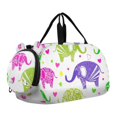 Imagem de Bolsa esportiva para meninos com desenho animado colorido de gatos rosa vibrante durante a noite para meninas para viagem, academia, bagagem infantil, Elefantes coloridos com bolinhas 1, Clássico