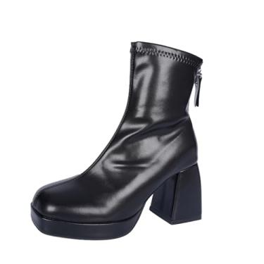 Imagem de Botas femininas modernas de salto alto no tornozelo, casual, de cabeça redonda, confortável, sapatos casuais, Preto, 34