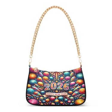 Imagem de Bolsa de ombro colorida com corrente de ombro de fogos de artifício, bolsa feminina Hobo, bolsa clutch moderna para noite