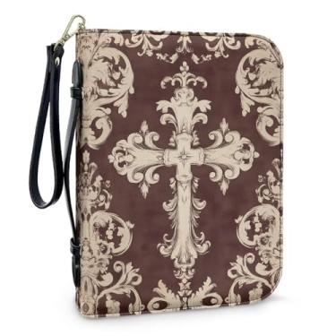 Imagem de QOPECUOY Bolsa feminina vintage com cruz de igreja, tamanho grande, bolsa de transporte bíblica vermelha moderna com alça de pulso portátil bolsa bíblica feminina 2GG