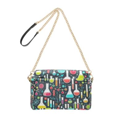 Imagem de Joitme Bolsa de ombro feminina transversal para celular alça de corrente de couro PU bolsa de ombro química científica tubos de teste coloridos