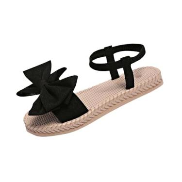 Imagem de Sandália feminina moderna casual versátil para os pés primavera e verão rasteira confortável respirável, Preto, 38