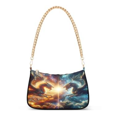 Imagem de Glowing Dragons Cool Cartoon Bolsa de ombro com corrente de desenho animado Hobo Artístico para mulheres, bolsa clutch média moderna