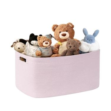 Imagem de SunNewt Cesta de roupa pequena para bebês meninas de 60 L para armazenamento no berçário, cestas de corda de algodão fofas para brinquedos infantis, presentes, cobertor de vime quadrado boho para sala