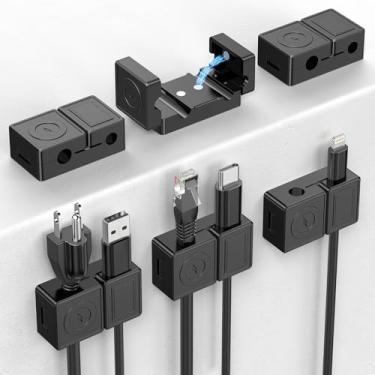 Imagem de FlyCoco Clipes de cabo de gerenciamento magnético de porta dupla, [cabo ajustável suave] Suporte de clipes de cabo adesivo para carregador, cabo USB, escritório, carro, acessórios de mesa, pacote com
