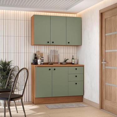 Imagem de Armário de Cozinha Compacta 120cm Canela/Verde Frevo Pixel Kappesberg