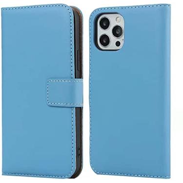 Imagem de KKFAUS Capa de telefone de couro com concha magnética, para Apple iPhone 13 Pro Max (2021) 6,7 polegadas Folio Kickstand Case Carteira [Suporte de cartão] Coldre (Cor: Azul)
