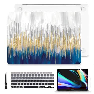 Imagem de Batianda Capa de design para novo MacBook Air 13 polegadas modelo A2337 M1 A2179 A1932 2021 2020 2019, capa dura pintada em 3D com capa de teclado e protetor de tela, ouro azul