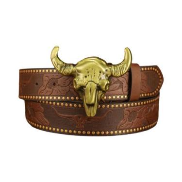 Imagem de Cinto Unissex Com Cabeça De Cabra Pintada À Mão, Fivela De Liga De Zin