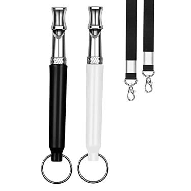 Imagem de NIKIMORE Apito para cães, apito para treinamento de cães, pacote com 2, apitos silenciosos ajustáveis com cordão, preto e branco