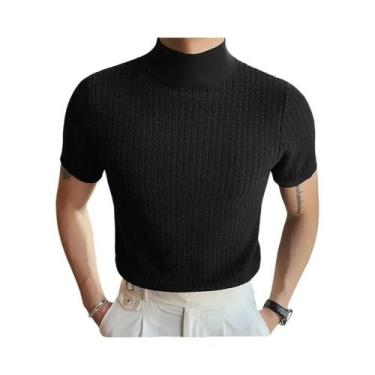 Imagem de Camiseta De Gola Alta Tricotada Masculina Casual De Verão Simples Em C