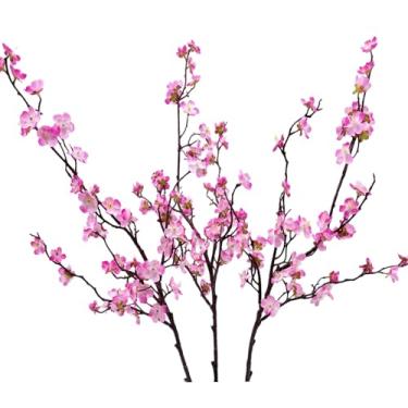 Imagem de LILOCOO Flores de ameixa artificial, 3 peças, flores de cerejeira sintética, flores de pêssego, ramos de ameixa para decoração de primavera, verão, mesa de casamento, festa de casamento, centros de