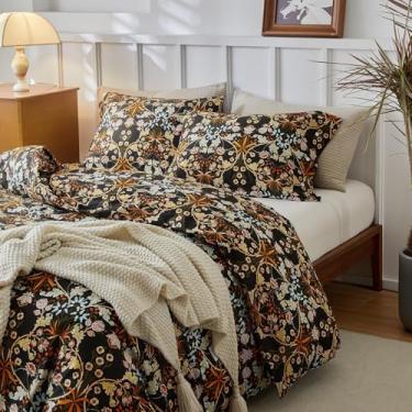 Imagem de Conjunto de edredom floral vintage, solteiro, GG, estampa de flores botânicas, com 2 fronhas, macio, fofo, leve, floral, vibrante, boêmio, para todas as estações