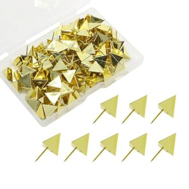 Imagem de ccHuDE 100 peças de alfinetes em forma de triângulo, pequenos tachinhas douradas, mapas decorativos, tachinhas fofas, quadro de avisos, alfinetes pequenos de plástico, pinos de pôster de foto para
