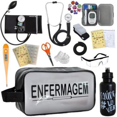 Imagem de Kit de Enfermagem Aparelho de  Pressao Estetoscopio Necessaire Transpa