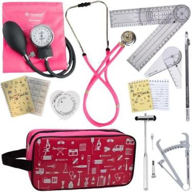Imagem de Kit Fisioterapia Necessaire Estampada Goniometro Martelo Buck Fita Imc