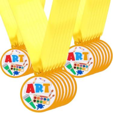 Imagem de Cunno 24 medalhas de borracha medalhas de prêmio a granel com fita de pescoço Vencedor incentiva a participação em equipes para adultos competições prêmio troféu suprimentos para festa (Arte)