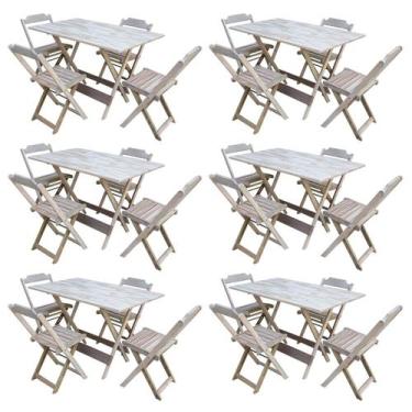 Imagem de Kit 6 Jogos de Mesa com 4 Cadeiras de Madeira Dobravel 120x70 Ideal pa