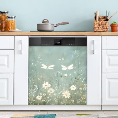 Imagem de SEHANY Capa magnética colorida de campo silvestre para lava-louças, adesivos magnéticos decorativos antiarranhões para painel de geladeira e lava-louças, decoração de flores de fazenda de cozinha
