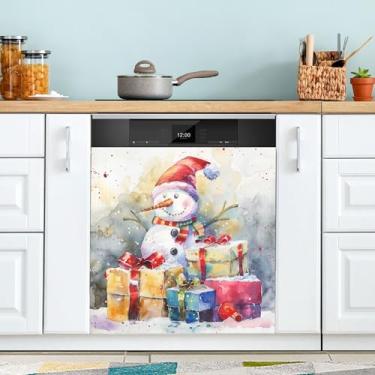 Imagem de xigua Linda capa magnética de boneco de neve de Natal, adesivos magnéticos decorativos antiarranhões para painel de geladeira e lava-louças, decoração personalizada de cozinha doméstica 58 x 66 cm
