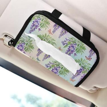 Imagem de SEHANY Elegante suporte de lenços de papel de carro floral roxo, caixa de lenços para carro, viseira solar, porta-guardanapos retangular, dispensador de máscara de carro, caixa de lenços para veículos