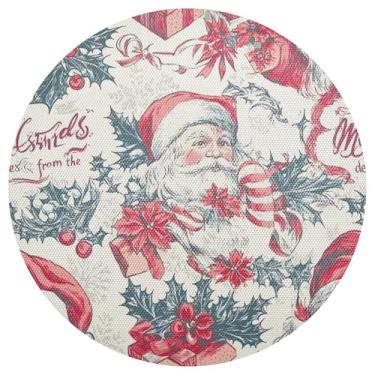 Imagem de xigua Jogo americano redondo de Natal Papai Noel, conjunto de 6, tapete de mesa redondo antiderrapante resistente ao calor, tapetes de mesa de 48 cm para decoração de cozinha, jantar e festa