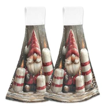 Imagem de Blueangle 2 peças de toalhas de gravata penduradas de gnomo fofo toalha de mão de cozinha absorvente de veludo coral macio pano de pano para cozinha e banheiro (700)