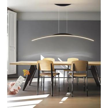 Imagem de Luminária pendente LED regulável, moderna, curva, estilo lustre minimalista, para bar, com controle remoto, ideal para cozinhas, bares e escritórios (preta, 120 cm).