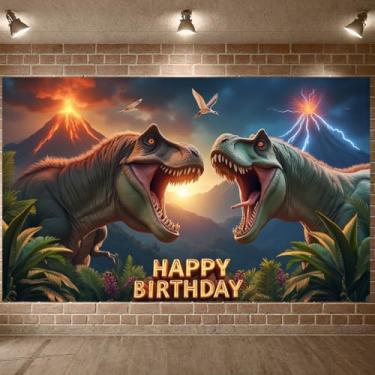 Imagem de Tema de aniversário de dinossauro, tema de festa jurássica, aniversário pré-histórico, celebração de dinossauro, faixa de festa de dinossauro, faixa de celebração pré-histórica, dinossauros coloridos